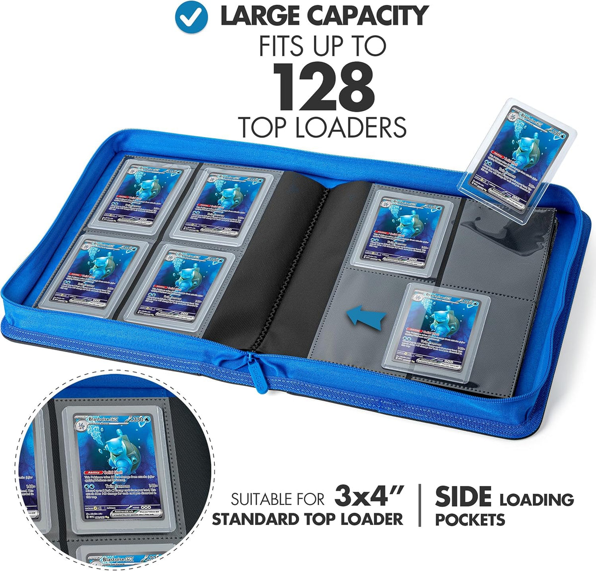FunGuys Toploader Binder, Trading Card Binder Storage,128 4 Pocket Top Loader Pokemon Binder, Card Collection Yugioh Cards, MTG, TCG, Folders for Trading Cards - PuriLite