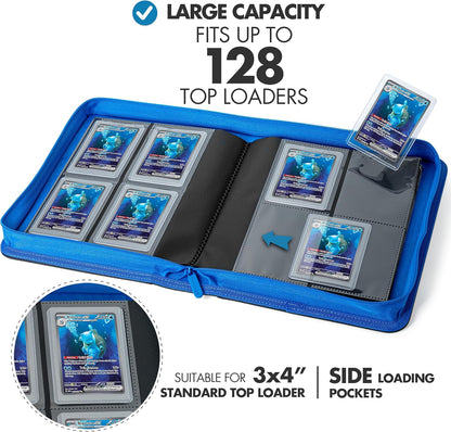 FunGuys Toploader Binder, Trading Card Binder Storage,128 4 Pocket Top Loader Pokemon Binder, Card Collection Yugioh Cards, MTG, TCG, Folders for Trading Cards - PuriLite