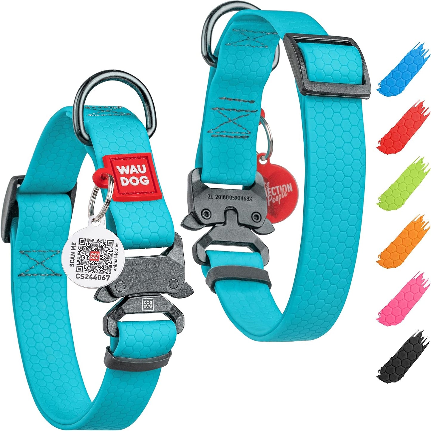 Waterproof Dog Collar - Adjustable Glow Dog Collar for Large Dogs, Small and Medium Dogs - Heavy Duty Dog Collars with Durable Metal Clasp and QR Dog Tag - Glow in The Dark Dog Collars - PuriLite