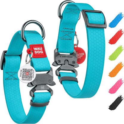 Waterproof Dog Collar - Adjustable Glow Dog Collar for Large Dogs, Small and Medium Dogs - Heavy Duty Dog Collars with Durable Metal Clasp and QR Dog Tag - Glow in The Dark Dog Collars - PuriLite