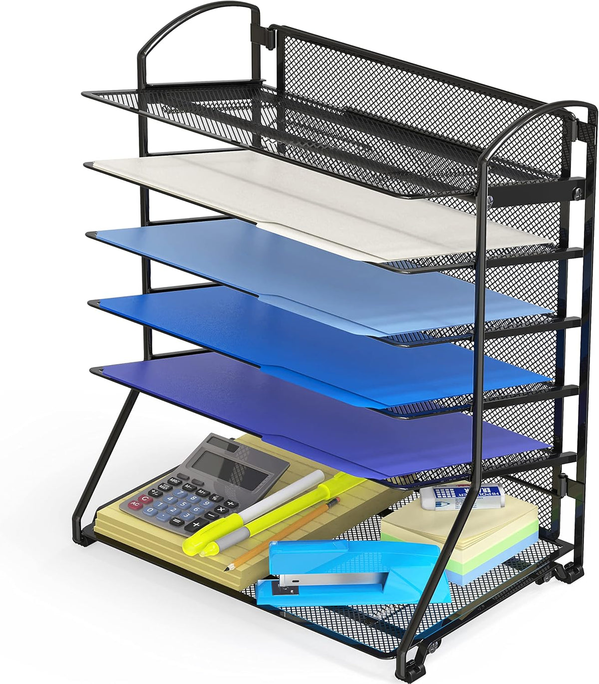 6 Tier Sliding File Organizer, Metal Desk Letter Tray with Removable Sliding Trays for Document, Mail and Paper Storage - PuriLite