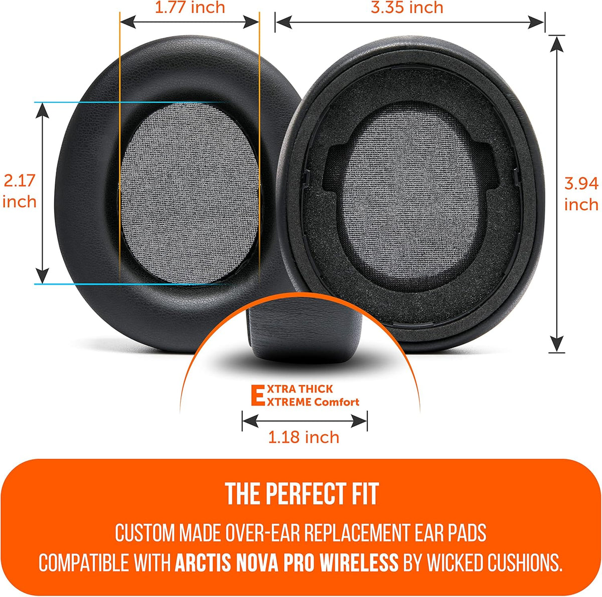WC Upgraded Replacement Earpads for Steelseries Arctis Nova Pro Wireless Made by Wicked Cushions | Improved Durability, Thickness, Softer Leather, and Sound Isolation | 90's Black - PuriLite