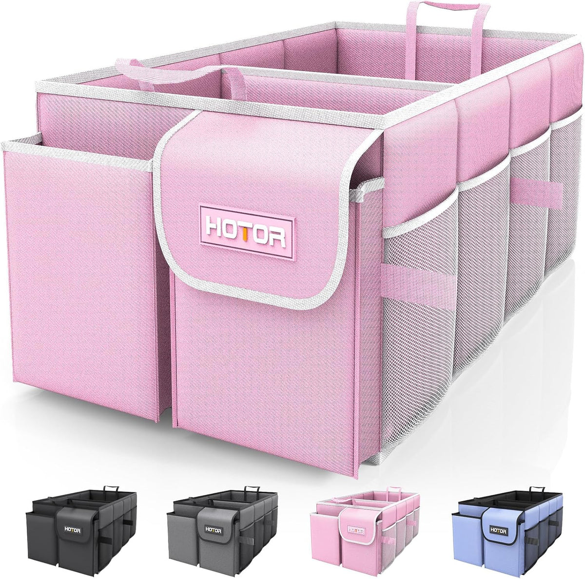 HOTOR Trunk Organizer - Car Organizer, Foldable Trunk organizer for SUVs & Sedans, Car Accessories, Tools, Sundries, 2 Compartments, Black - PuriLite