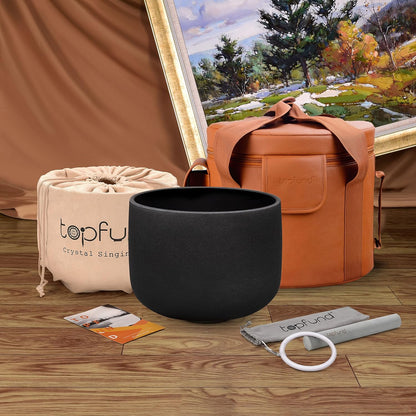 TOPFUND F Note Crystal Singing Bowl Heart Chakra 8 inch with Heavy Duty Carrying Case and Suede Striker - PuriLite