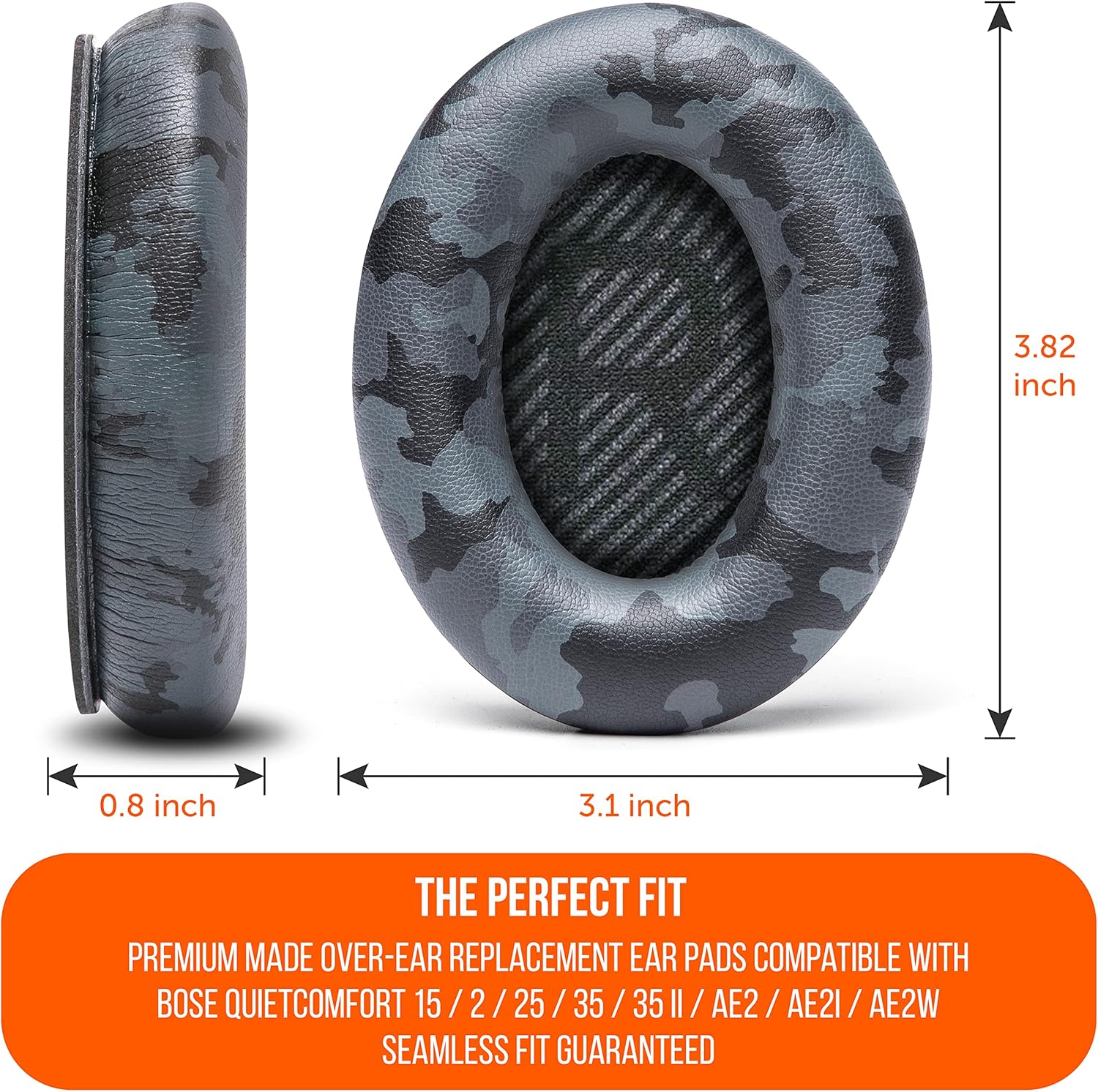 WC Wicked Cushions Upgraded Replacement Ear Pads for Bose QC35 & QC35ii (QuietComfort 35) Headphones & More - Softer Leather, Luxurious Memory Foam, Added Thickness, Extra Durability | Navy Tiger - PuriLite