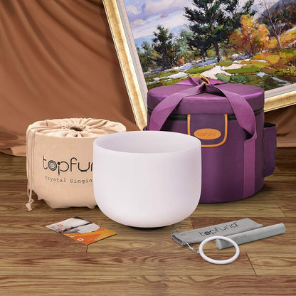 TOPFUND F Note Crystal Singing Bowl Heart Chakra 8 inch with Heavy Duty Carrying Case and Suede Striker - PuriLite