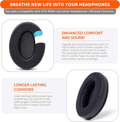 WC PadZ Velour - The Ultimate Upgraded Earpads by Wicked Cushions - Compatible with Audio Technica, HyperX, SteelSeries Arctis & More - Extra Thick - Bigger Opening - Softer Memory Foam | (Black) - PuriLite