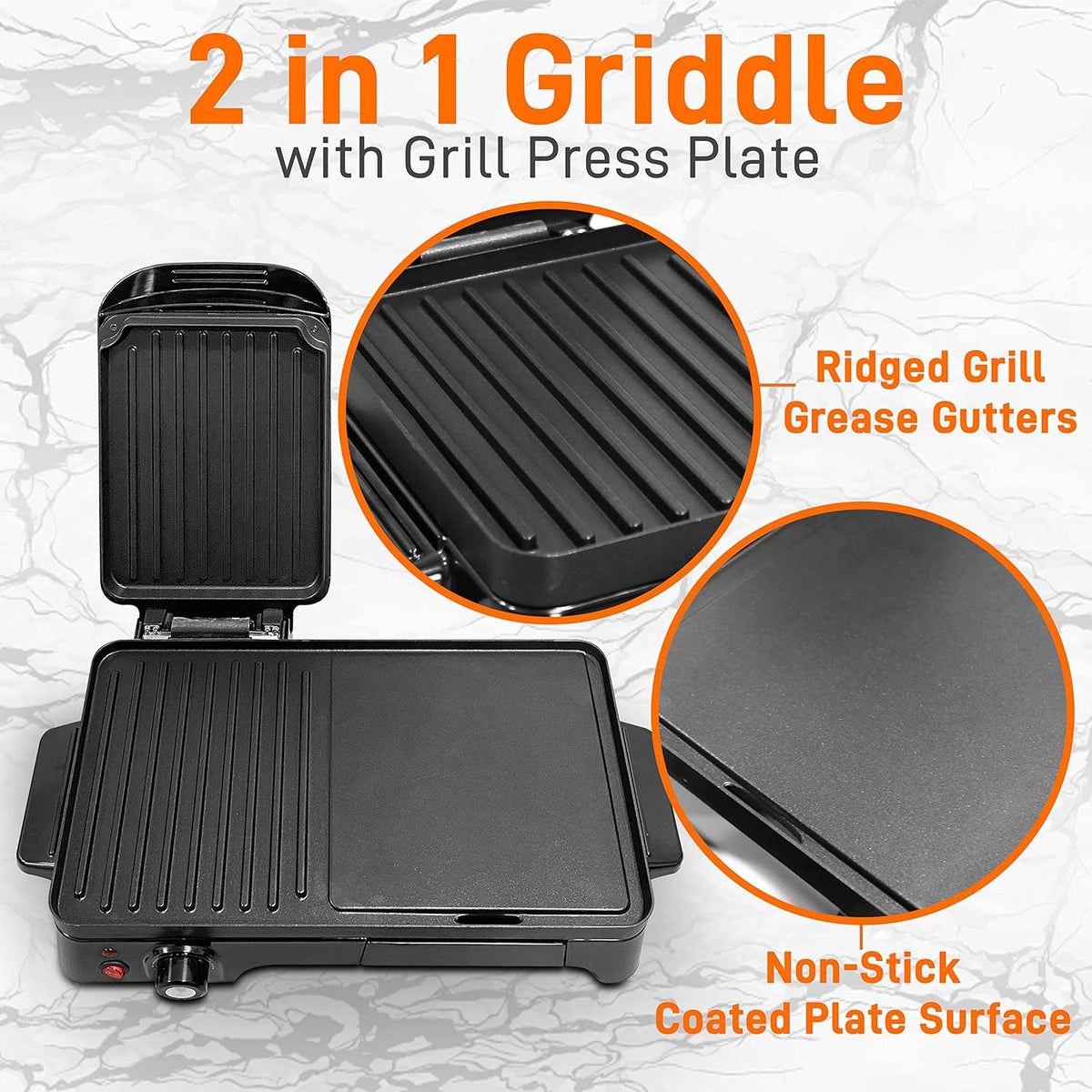 NutriChef Electric Griddle - Dual Hot Plate Cooktop Crepe Maker with Press Grill, Nonstick Coating, Rotary Temperature Control, Plug-in Operation & Oil Tray for Kitchen & Countertop (PKGRIL43) - PuriLite