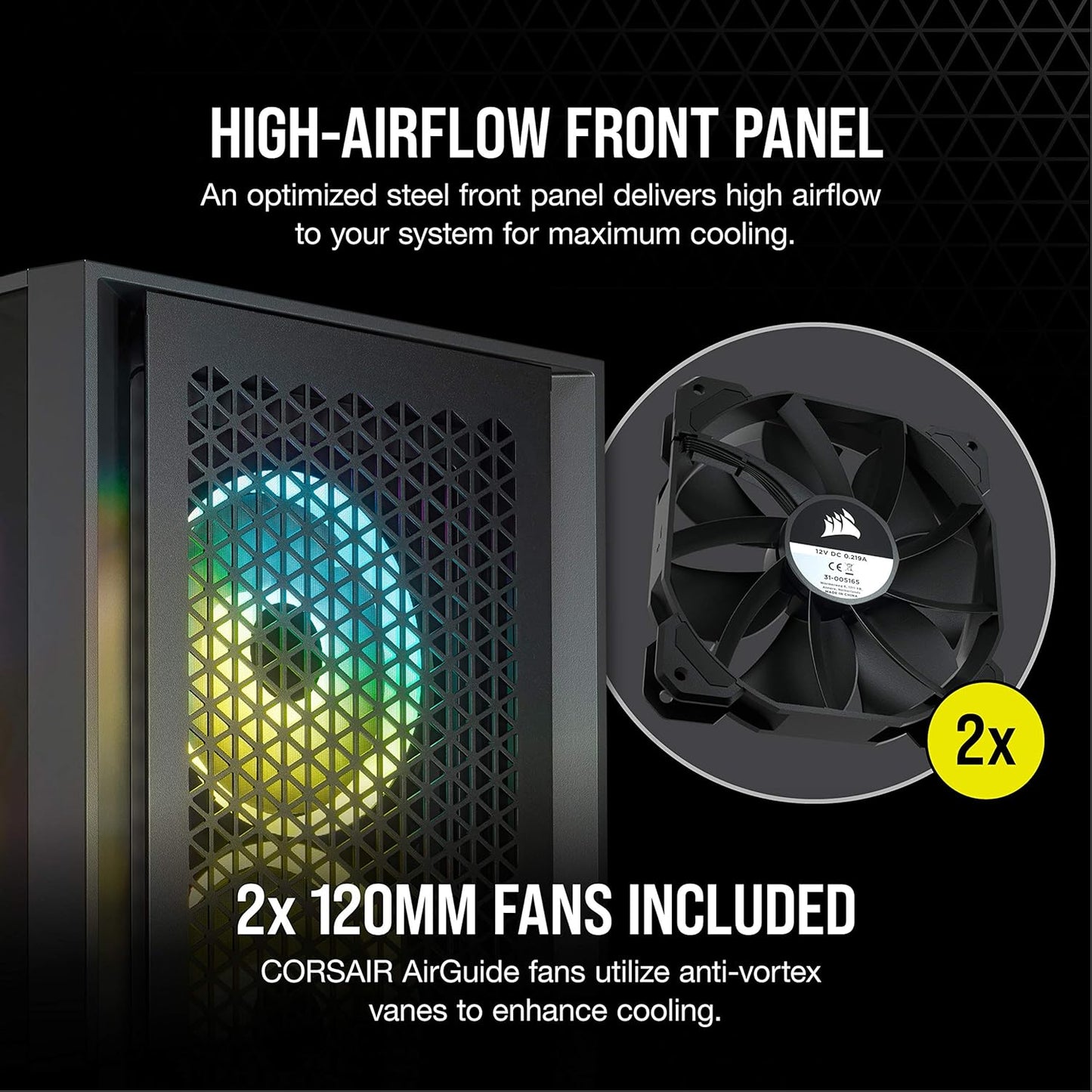 CORSAIR 3000D Airflow Mid-Tower PC Case – 2X SP120 Elite Fans – Four-Slot GPU Support – Fits up to 8X 120mm Fans – High-Airflow Design – Black - PuriLite
