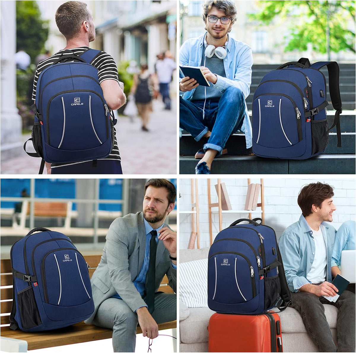RFID Cafele Laptop Backpack Travel Computer Backpack College Bookbag School Backpack with USB Charging Port - PuriLite