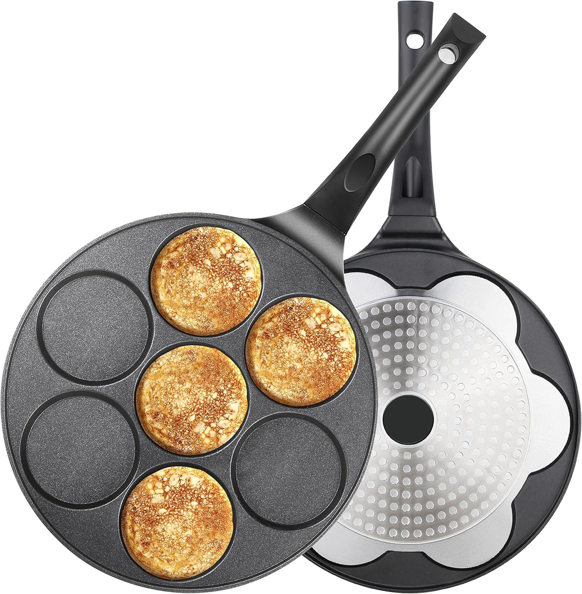 KRETAELY Nonstick Pancake Pan Pancake Griddle with 7-Mold Design Mini Pancake Maker with PFOA Free Coating-Black - PuriLite