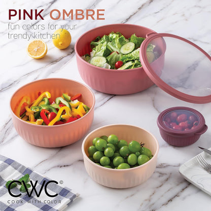 COOK WITH COLOR Prep Bowls with Lids- 8 Piece Nesting Plastic Small Mixing Bowl Set with Lids (Teal Ombre) - PuriLite