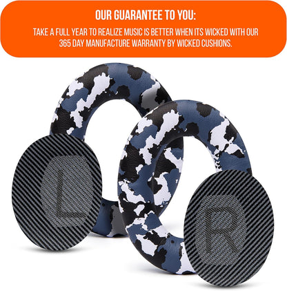 WC Wicked Cushions Upgraded Replacement Ear Pads for Bose QC35 & QC35ii (QuietComfort 35) Headphones & More - Softer Leather, Luxurious Memory Foam, Added Thickness, Extra Durability | Navy Tiger - PuriLite