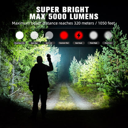 FORTO Rechargeable Spotlight 5000LM, IPX7 Waterproof Flashlight with 5200mAh Long-Lasting Battery, 7 Modes Handheld Light with EVA Case, for Boat, Hunting, Emergency, Outdoor Use - PuriLite