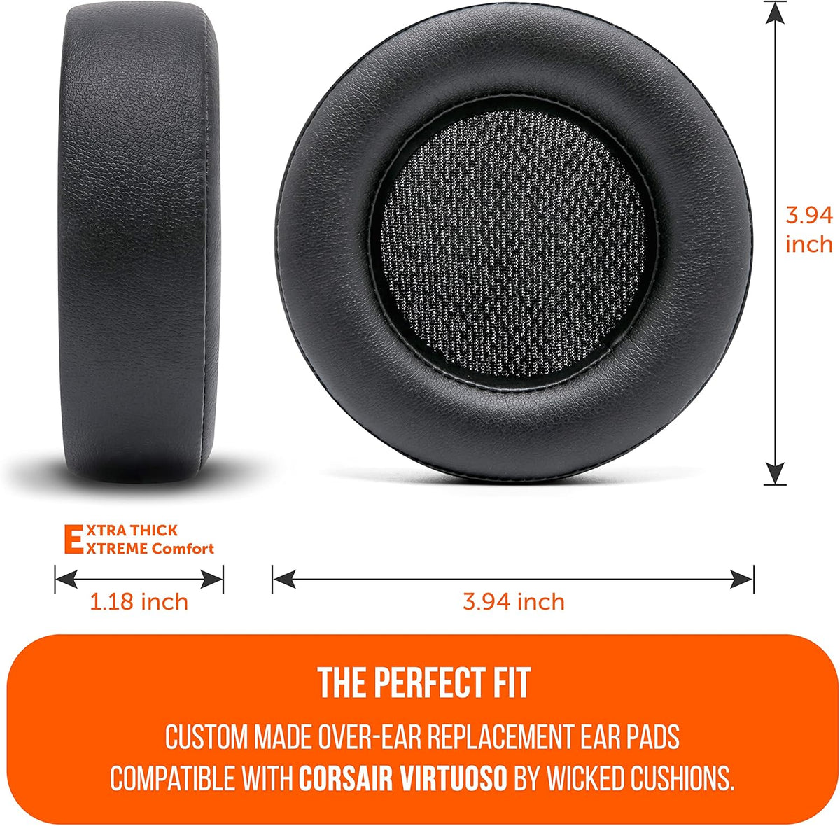WC Upgraded Replacement Earpads for Corsair Virtuoso RGB Wireless Gaming Headset Made by Wicked Cushions | Improved Durability, Thickness, Softer Leather, and Sound Isolation | (90s Black) - PuriLite
