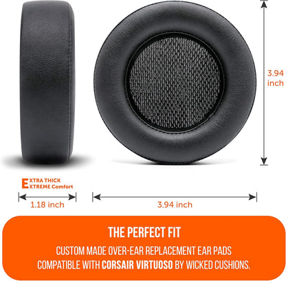 WC Upgraded Replacement Earpads for Corsair Virtuoso RGB Wireless Gaming Headset Made by Wicked Cushions | Improved Durability, Thickness, Softer Leather, and Sound Isolation | (Geo Grey) - PuriLite