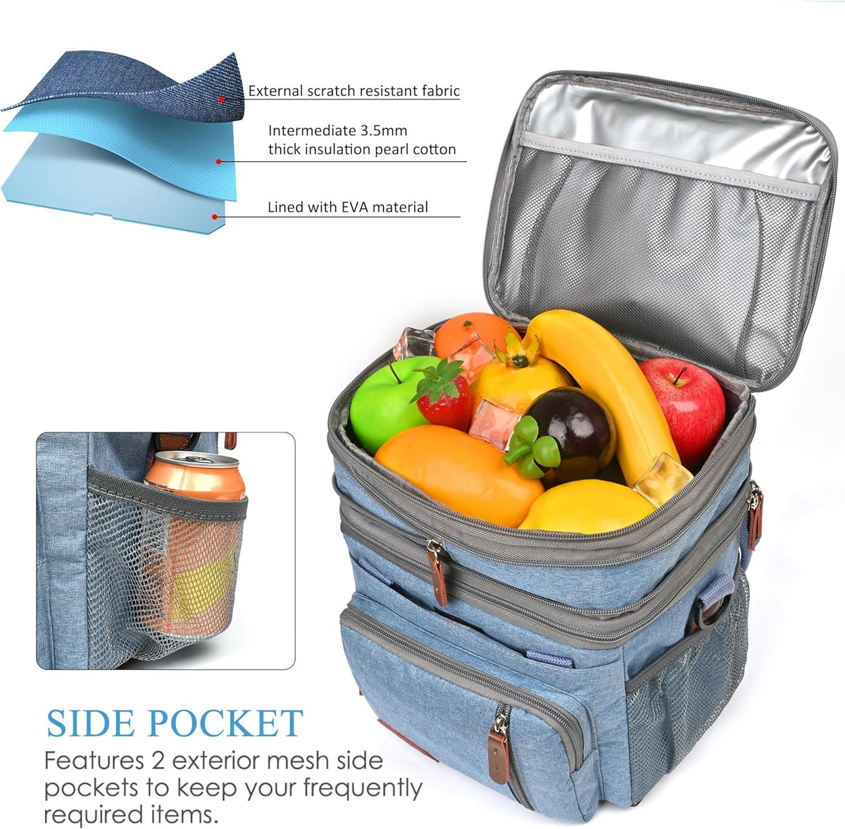 Lunch Bag for Women Men Double Deck Lunch Box - Leakproof Insulated Soft Large Lunch Cooler Bag, MIYCOO (Black,15L) - PuriLite