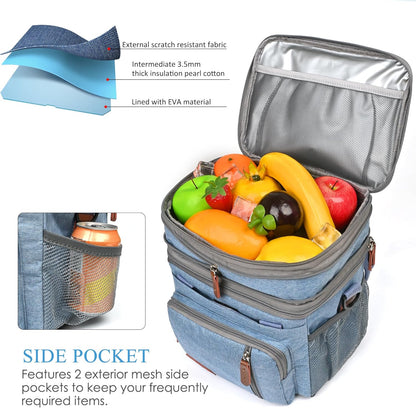 Lunch Bag for Women Men Double Deck Lunch Box - Leakproof Insulated Soft Large Lunch Cooler Bag, MIYCOO (Black,15L) - PuriLite