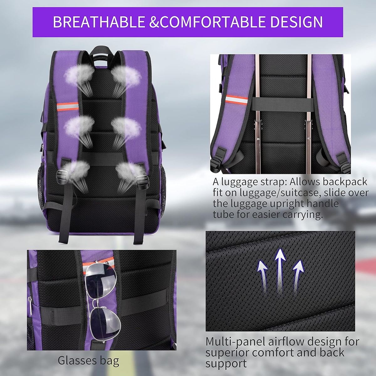 RFID Cafele Laptop Backpack Travel Computer Backpack College Bookbag School Backpack with USB Charging Port - PuriLite