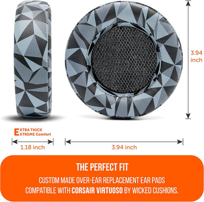 WC Upgraded Replacement Earpads for Corsair Virtuoso RGB Wireless Gaming Headset Made by Wicked Cushions | Improved Durability, Thickness, Softer Leather, and Sound Isolation | (90s White) - PuriLite