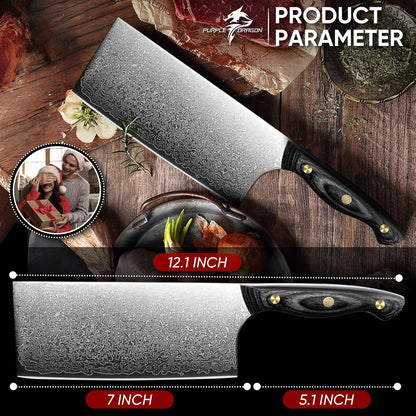 Purple Dragon Damascus Fish Fillet Knife - 7 inch Flexible Boning Knife with VG10 Core, Kitchen Slicing Knife with Full Tang Handle, Birthday Dad Mom Gift - PuriLite