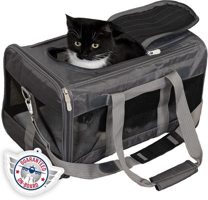 Sherpa Original Deluxe Travel Bag Pet Carrier, Airline Approved & Guaranteed-On-Board - Mesh Panels & Spring Frame, Locking Safety Zippers, Machine Washable Liner - Charcoal Gray, Medium - PuriLite