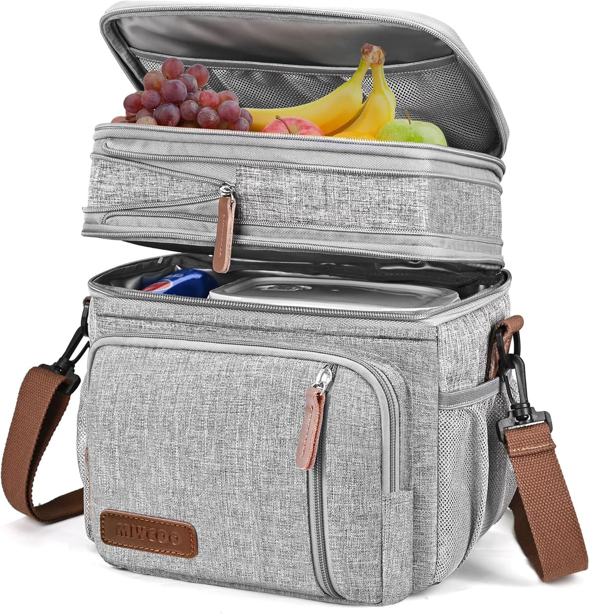Lunch Bag for Women Men Double Deck Lunch Box - Leakproof Insulated Soft Large Lunch Cooler Bag, MIYCOO (Black,15L) - PuriLite
