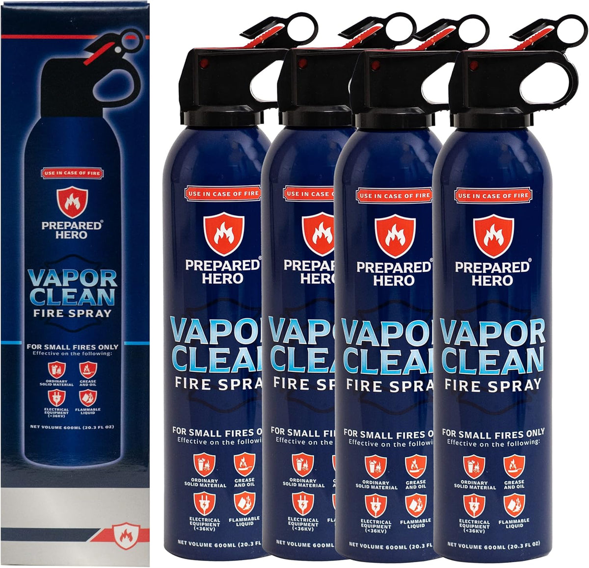 Vapor Clean Fire Spray by Prepared Hero - 8 Pack - Portable Fire Extinguisher for Home, Car, Garage, Kitchen - Works on Electrical, Grease, Battery Fires & More - Compact, Easy to Use - PuriLite