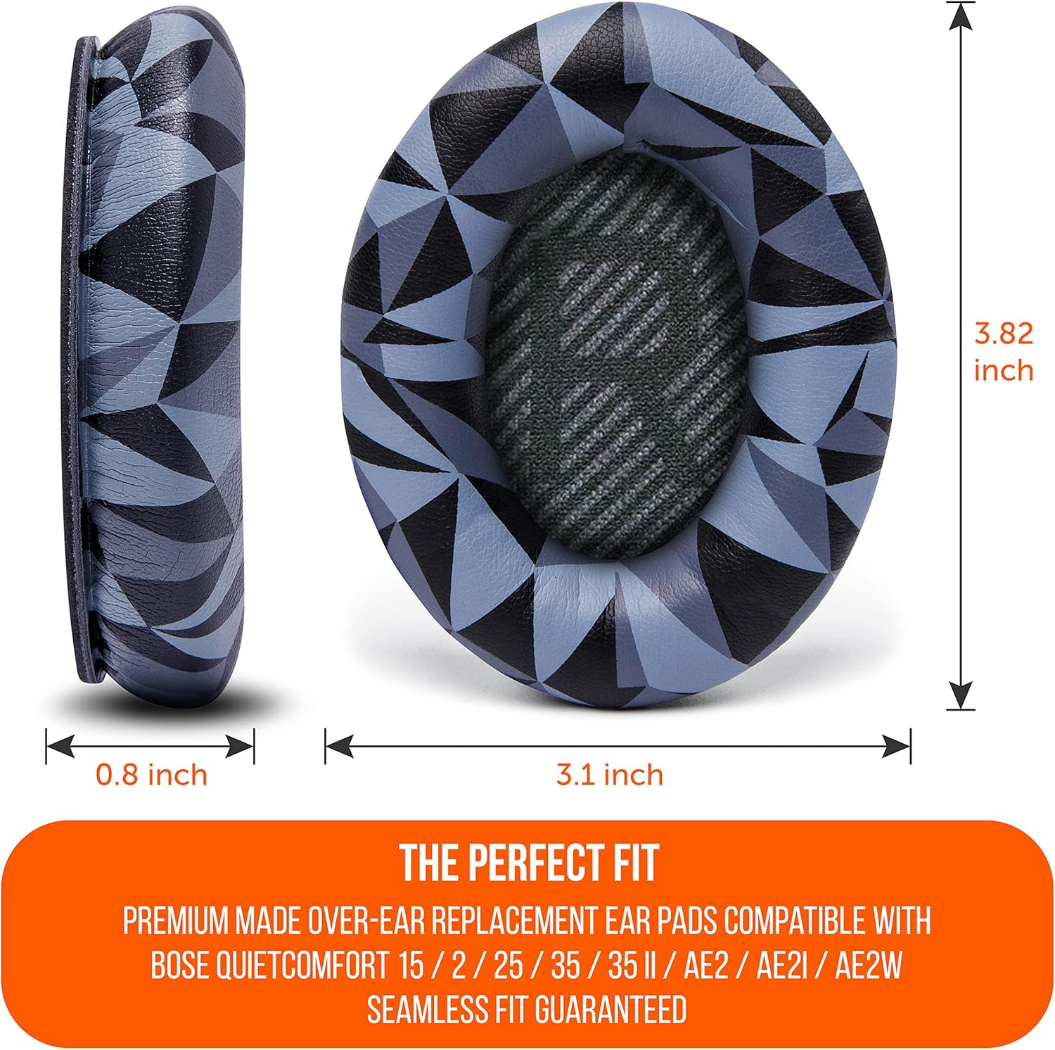 WC Wicked Cushions Upgraded Replacement Ear Pads for Bose QC35 & QC35ii (QuietComfort 35) Headphones & More - Softer Leather, Luxurious Memory Foam, Added Thickness, Extra Durability | Navy Tiger - PuriLite