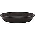 Heavy Duty Ceramic Black Plant Saucer - with Silicone Feet for Added Surface Protection - Scratch-Resistant Plant Drip Trays for Pots 8.3" at the Base or Less, Plant Plate, 7-8 Inch Plant Saucer - PuriLite