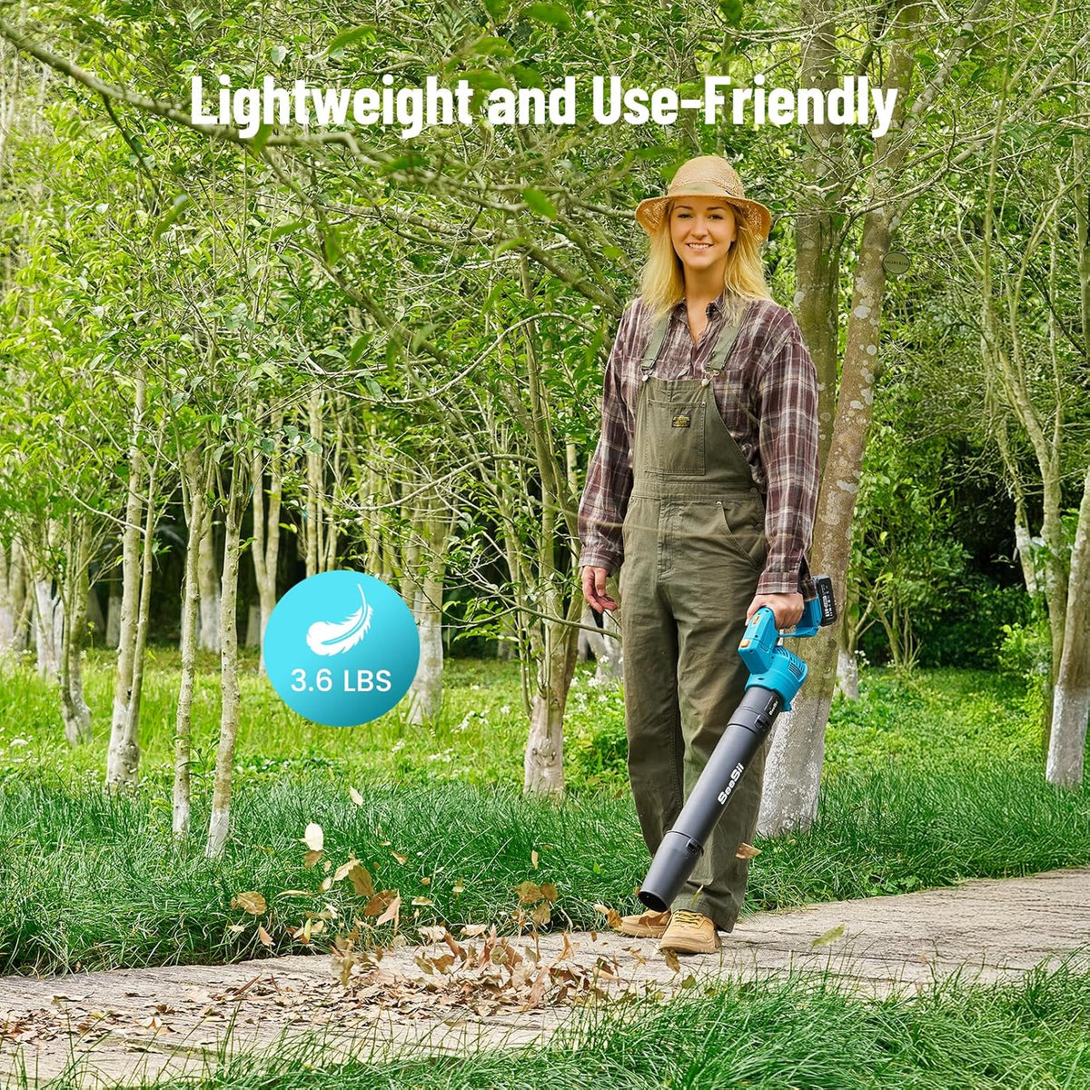 SeeSii Leaf Blower Cordless with 2 * 4.0Ah Batteries and Charger,5 Speed Mode Electric Rotatable Outdoor Blower for Lawn Care and Leaves Cleaning,Powerful and Lightweight for Yard, Patio,Garden,Grass - PuriLite