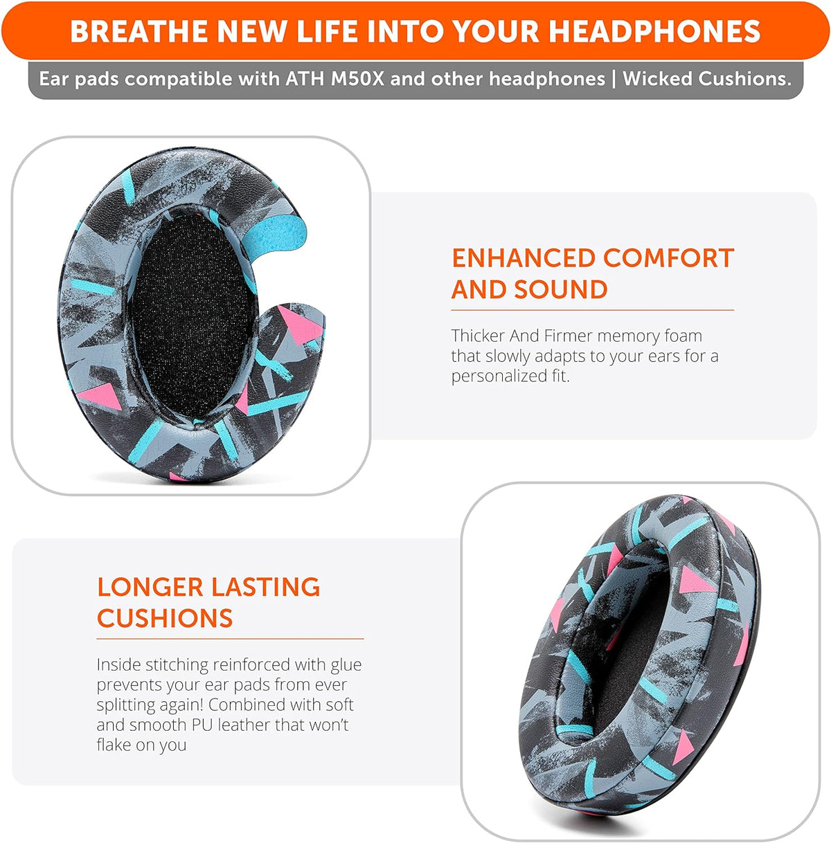 WC PadZ - The Ultimate Upgraded Earpads by Wicked Cushions - Compatible with Audio Technica, HyperX, SteelSeries Arctis & More - Extra Thick - Bigger Opening - Softer Memory Foam | (Black) - PuriLite