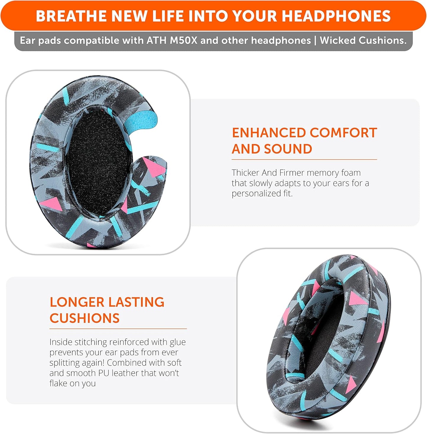 WC PadZ - The Ultimate Upgraded Earpads by Wicked Cushions - Compatible with Audio Technica, HyperX, SteelSeries Arctis & More - Extra Thick - Bigger Opening - Softer Memory Foam | (Speed Racer) - PuriLite