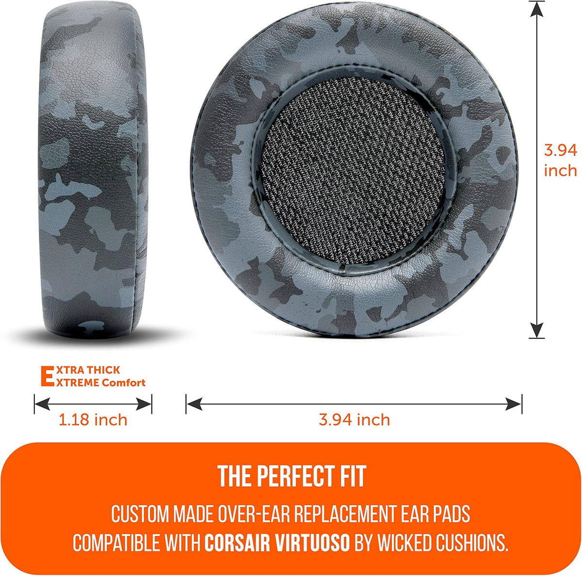 WC Upgraded Replacement Earpads for Corsair Virtuoso RGB Wireless Gaming Headset Made by Wicked Cushions | Improved Durability, Thickness, Softer Leather, and Sound Isolation | (90s Black) - PuriLite