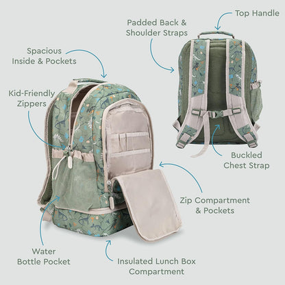 Bentgo Kids Prints 2-in-1 Backpack & Insulated Lunch Bag (Dinosaur) - PuriLite