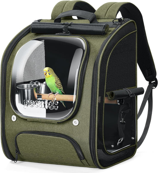 Pecute Bird Travel Carrier Backpack, Breathable Collapsible,Green
