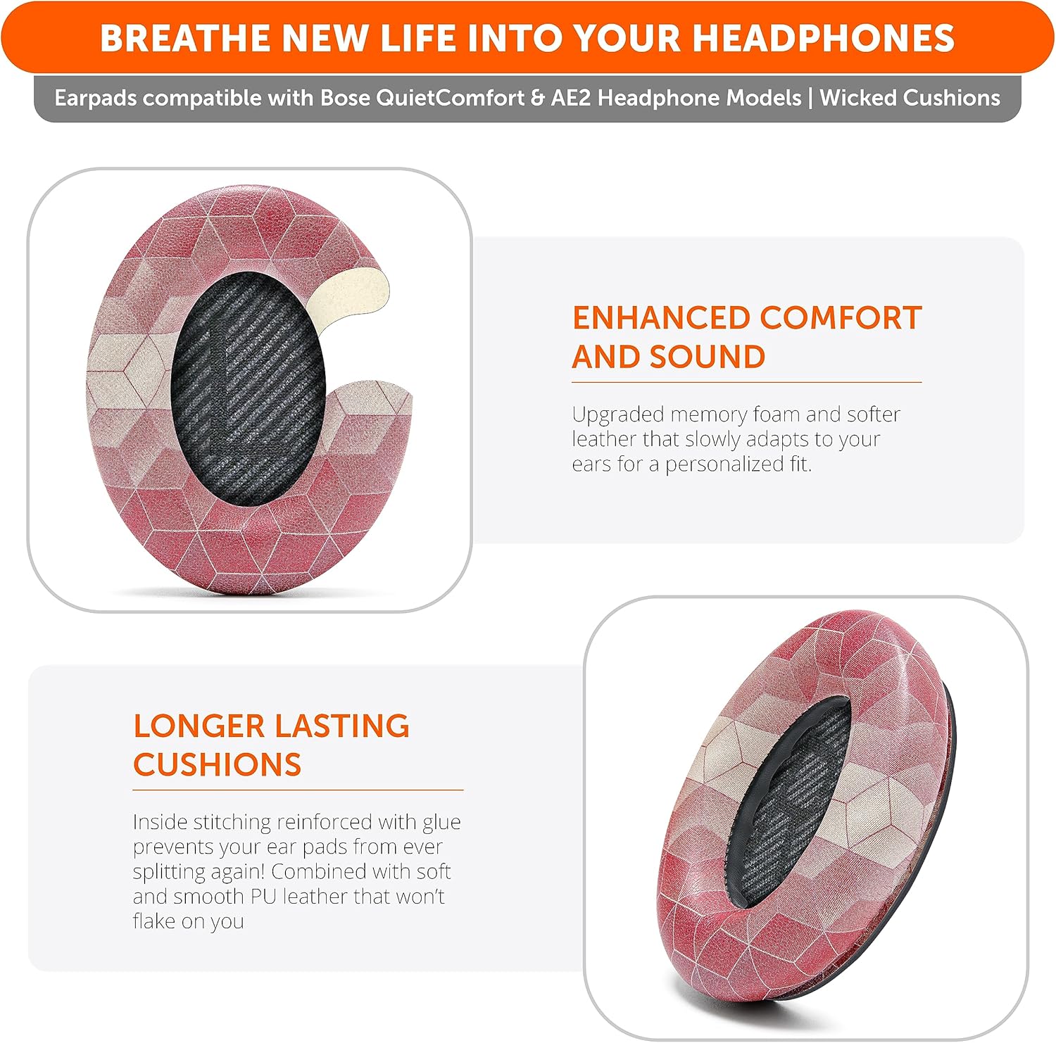 WC Wicked Cushions Upgraded Replacement Ear Pads for Bose QC35 & QC35ii (QuietComfort 35) Headphones & More - Softer Leather, Luxurious Memory Foam, Added Thickness, Extra Durability | Navy Tiger - PuriLite