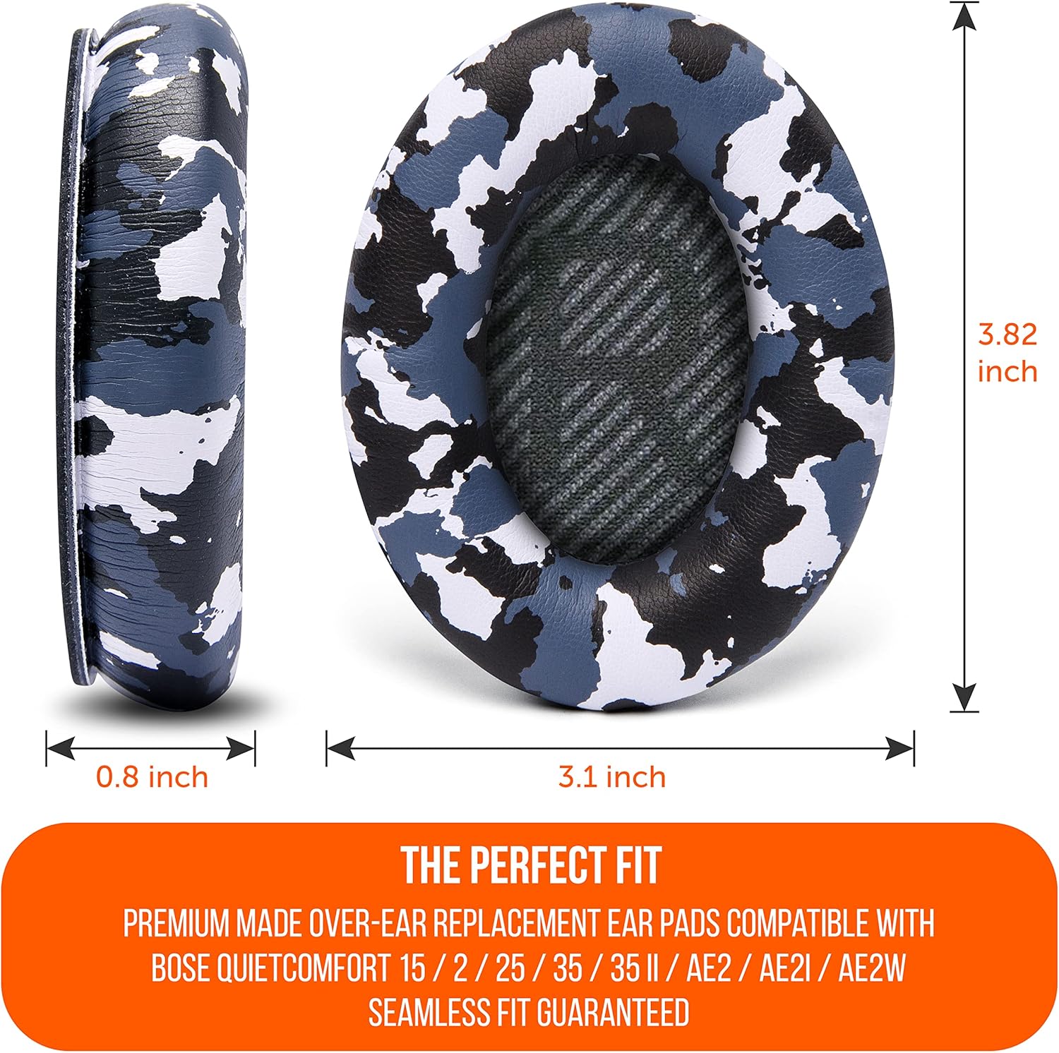 WC Wicked Cushions Upgraded Replacement Ear Pads for Bose QC35 & QC35ii (QuietComfort 35) Headphones & More - Softer Leather, Luxurious Memory Foam, Added Thickness, Extra Durability | Navy Tiger - PuriLite