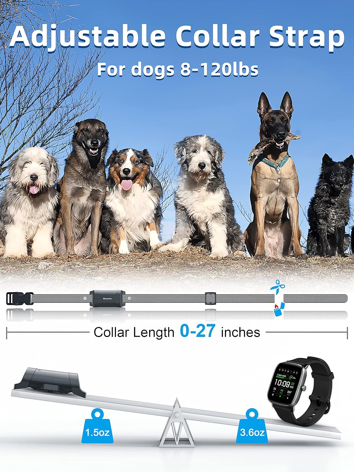 Bousnic Dog Training Collar with Remote - 4000ft Waterproof Dog Shock Collars 2 Dogs for Large Medium Small Dogs Rechargeable E Collars for Dogs Training with Beep Vibration Humane Shock(1-16) Mode - PuriLite