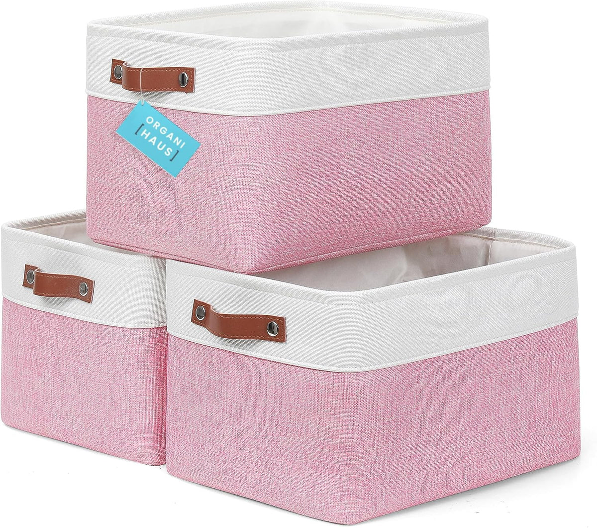OrganiHaus Large Fabric Storage Baskets for Shelves 3 Pack, 15x11in Closet Storage Bins for Shelves, Cloth Baskets, Fabric Storage Cubes, Linen Closet Organizers, Fabric Basket, White Basket - PuriLite