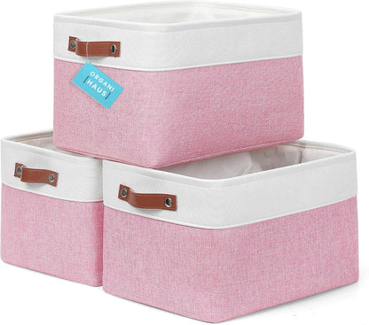 OrganiHaus Large Fabric Storage Baskets for Shelves 3 Pack, 15x11in Closet Storage Bins for Shelves, Cloth Baskets, Fabric Storage Cubes, Linen Closet Organizers, Fabric Basket, White Basket - PuriLite