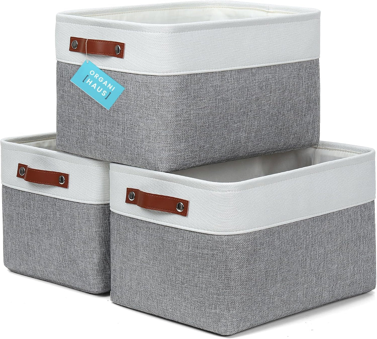OrganiHaus Large Fabric Storage Baskets for Shelves 3 Pack, 15x11in Closet Storage Bins for Shelves, Cloth Baskets, Fabric Storage Cubes, Linen Closet Organizers, Fabric Basket, White Basket - PuriLite