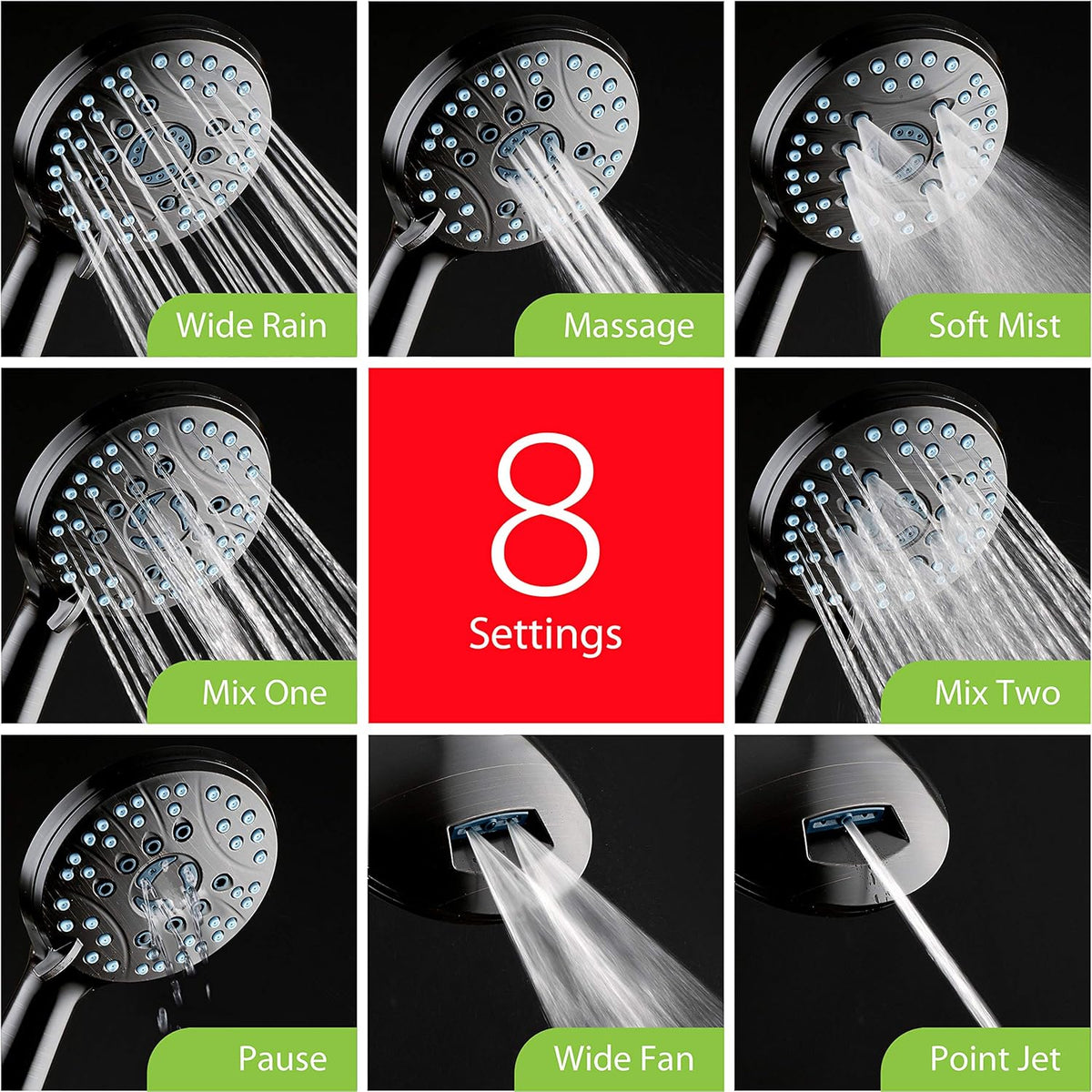 Purilite Select 8-Setting Handheld Shower Head – High Pressure, Self-Cleaning, Total Shower Hygiene System - PuriLite