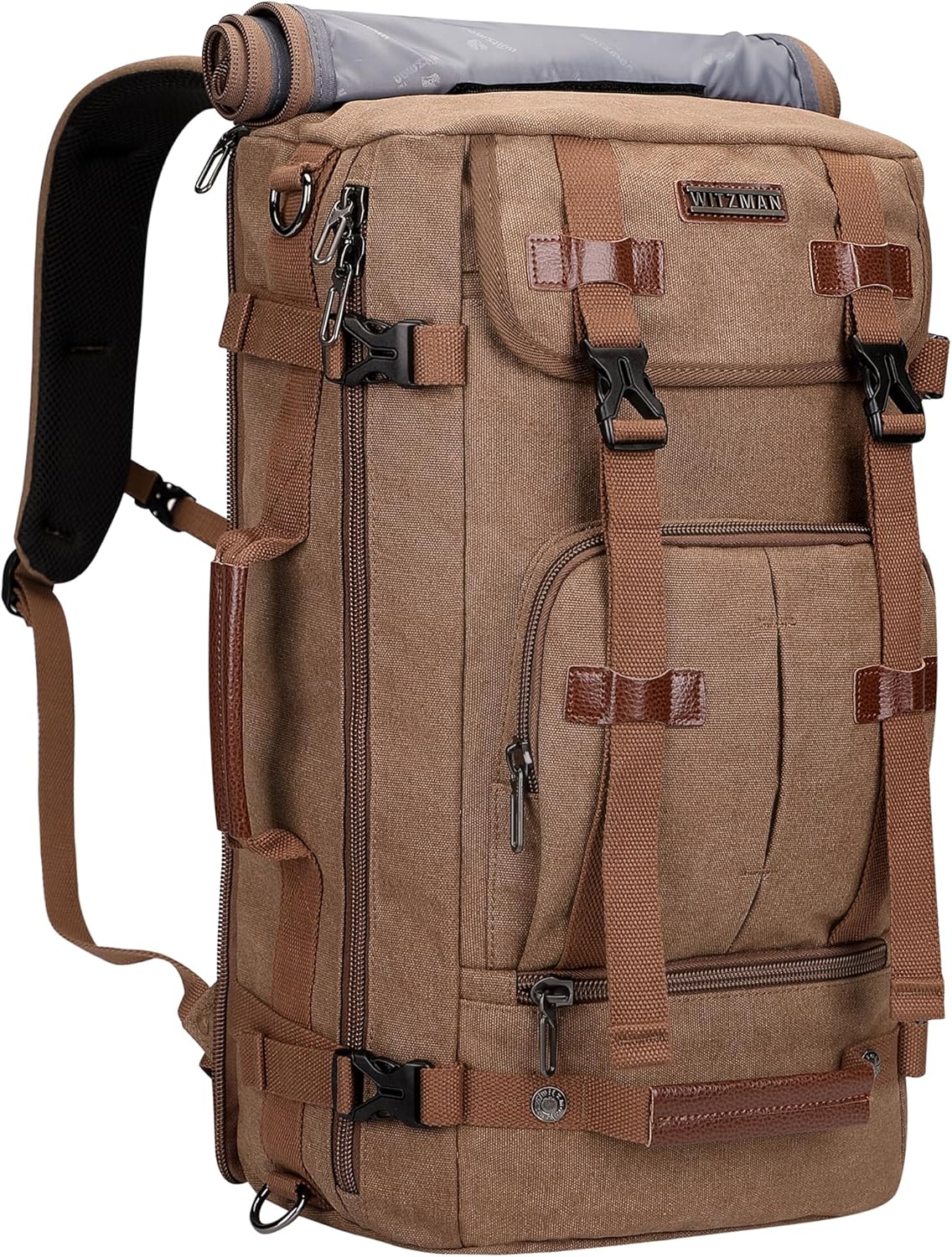 WITZMAN Canvas Backpack Vintage Travel Backpack Large Laptop Bags Convertible Shoulder Rucksack - PuriLite