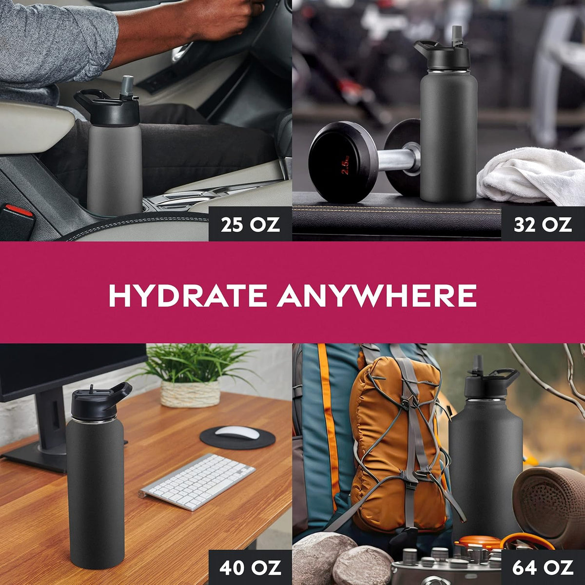 FineDine Water Bottle - Stainless Steel Insulated Water Bottle with Straw Lid, Flip Lid & Wide-Mouth Cap - Keeps Hot and Cold - 25 Oz / 739ml - Pure Pearly White - PuriLite