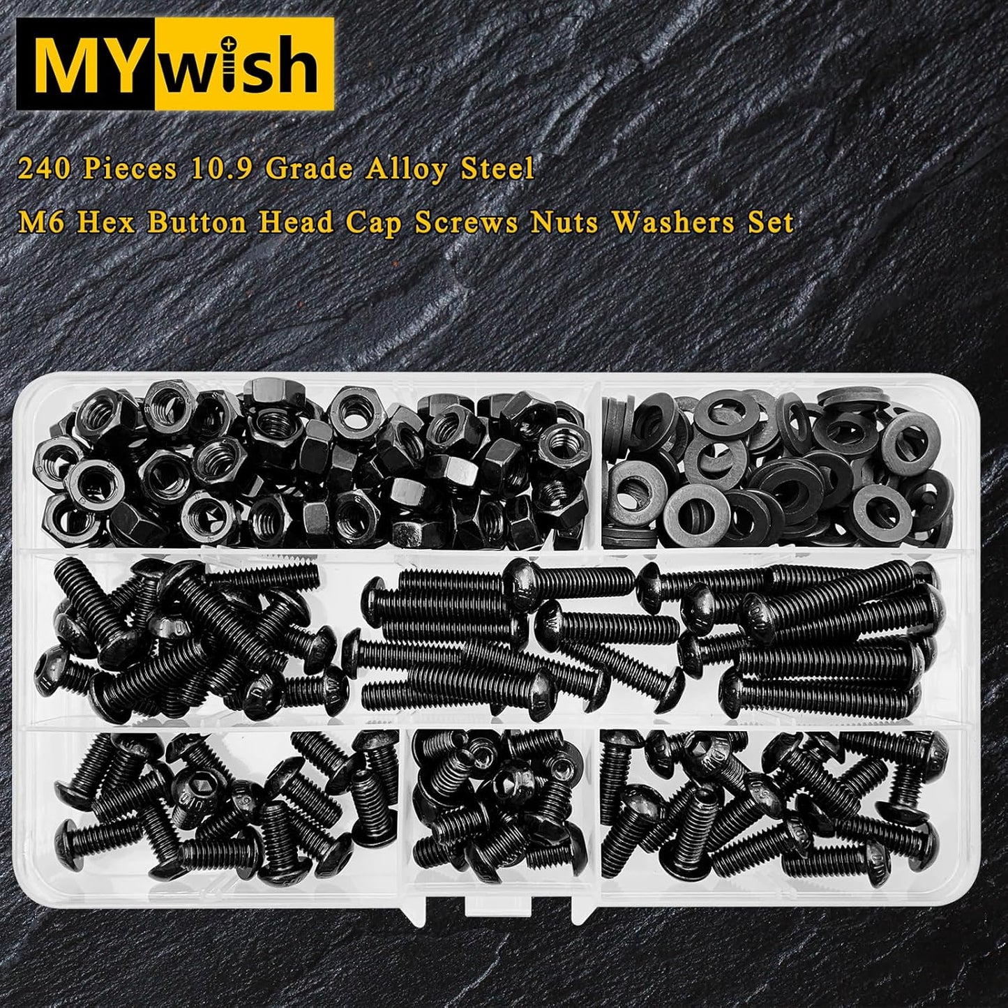 Mywish 900Pcs Metric Screw Assortment, M3 M4 M5 M6 Screw Assortment Kit 304 Stainless Steel Hex Socket Button Head Socket Cap Metric Screws Bolts & Flat Washers/Nuts/Hex Wrenches 16 Sizes 8MM to 20MM - PuriLite