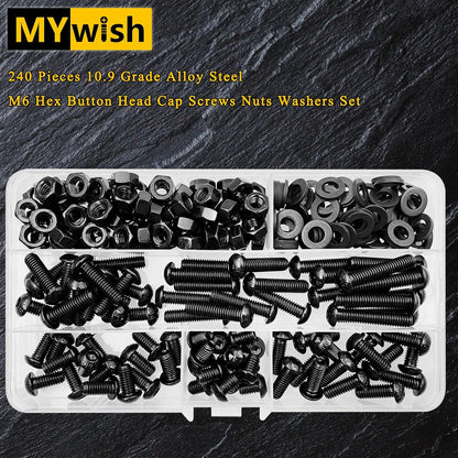 Mywish 900Pcs Metric Screw Assortment, M3 M4 M5 M6 Screw Assortment Kit 304 Stainless Steel Hex Socket Button Head Socket Cap Metric Screws Bolts & Flat Washers/Nuts/Hex Wrenches 16 Sizes 8MM to 20MM - PuriLite
