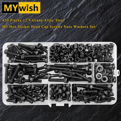Mywish 900Pcs Metric Screw Assortment, M3 M4 M5 M6 Screw Assortment Kit 304 Stainless Steel Hex Socket Button Head Socket Cap Metric Screws Bolts & Flat Washers/Nuts/Hex Wrenches 16 Sizes 8MM to 20MM - PuriLite
