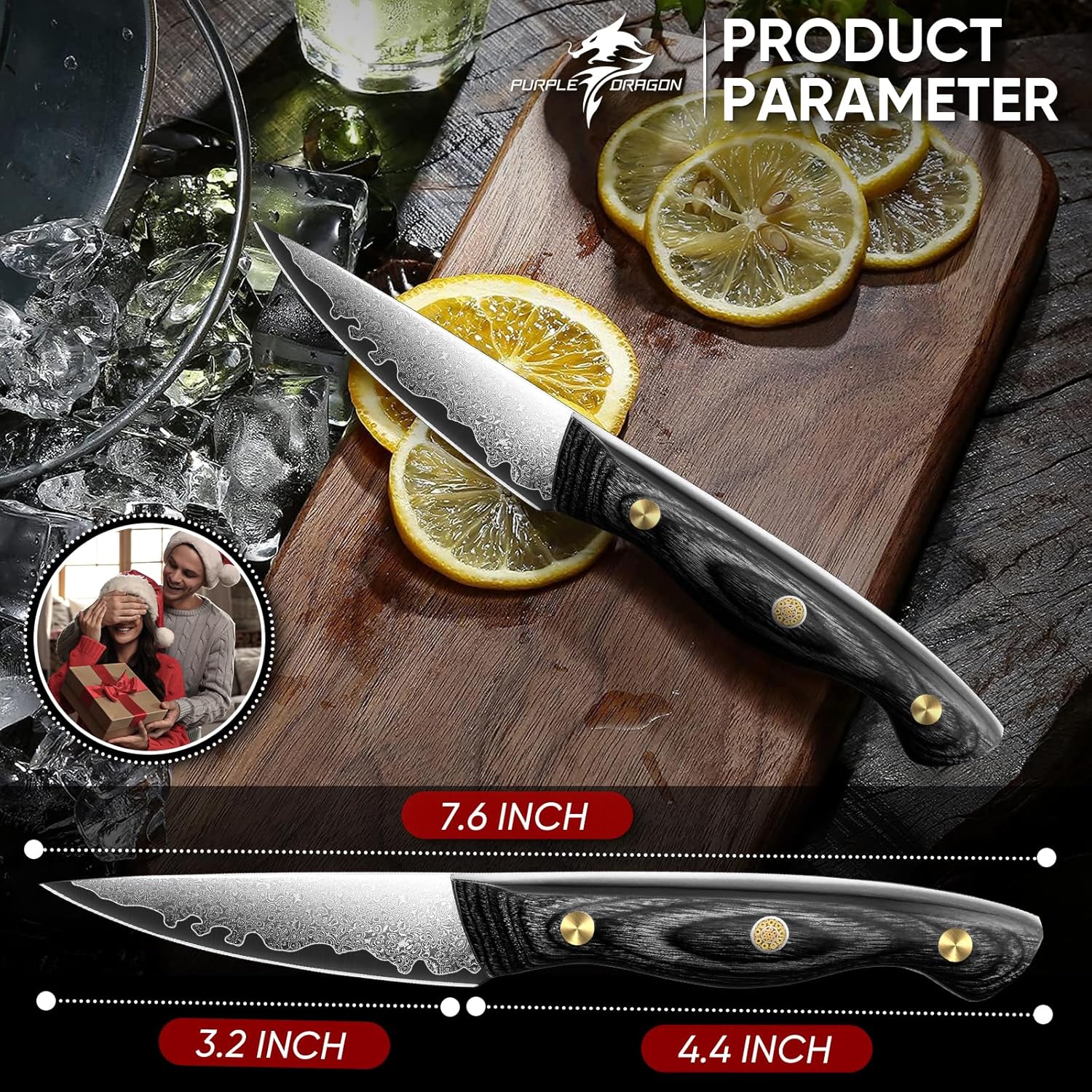 Purple Dragon Damascus Fish Fillet Knife - 7 inch Flexible Boning Knife with VG10 Core, Kitchen Slicing Knife with Full Tang Handle, Birthday Dad Mom Gift - PuriLite
