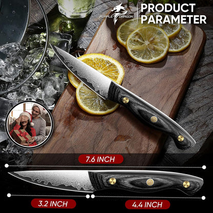 Purple Dragon Damascus Fish Fillet Knife - 7 inch Flexible Boning Knife with VG10 Core, Kitchen Slicing Knife with Full Tang Handle, Birthday Dad Mom Gift - PuriLite